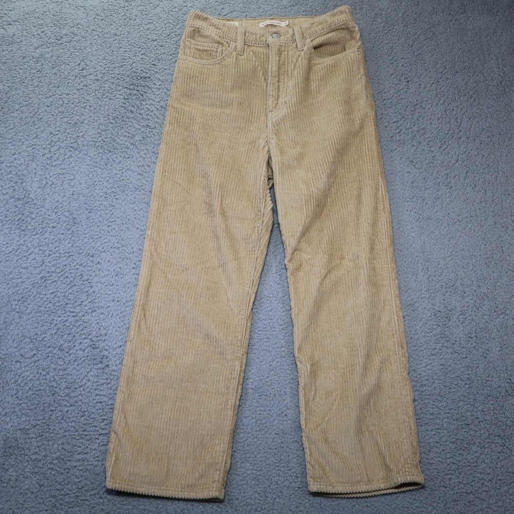 Levis Ribcage Straight Ankle Corduroy Pants Tan Beige High Rise Womens 27x27